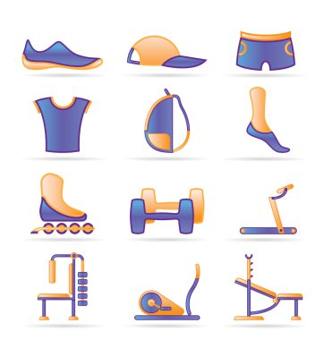 Sports equipment and objects icons clipart