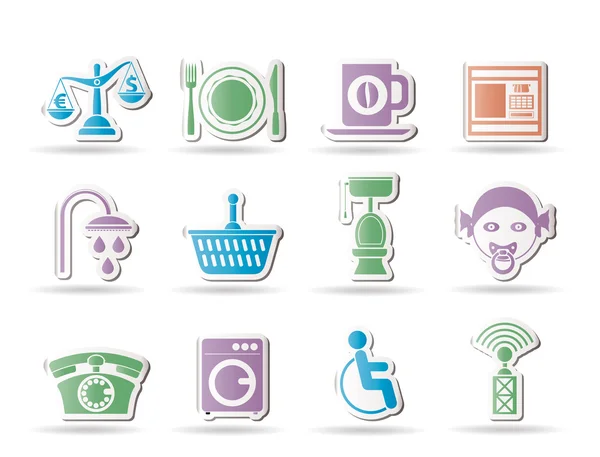 Roadside, hotel and motel services icons — Stock Vector