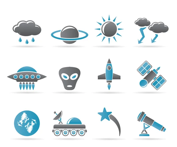 Astronáutica y Espacio y universos Iconos — Archivo Imágenes Vectoriales
