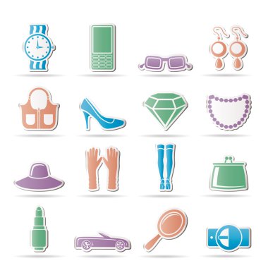 Woman and female Accessories icons clipart