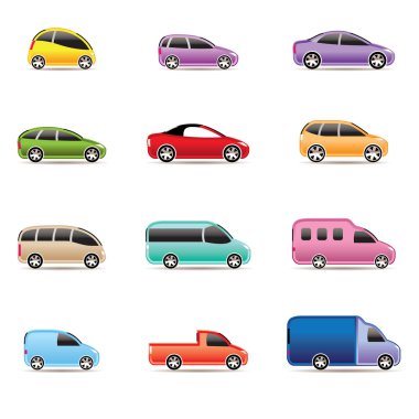 Different types of cars icons clipart