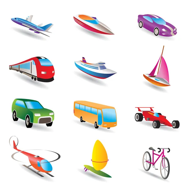 Diferentes tipos de ícones de transporte e viagens —  Vetores de Stock