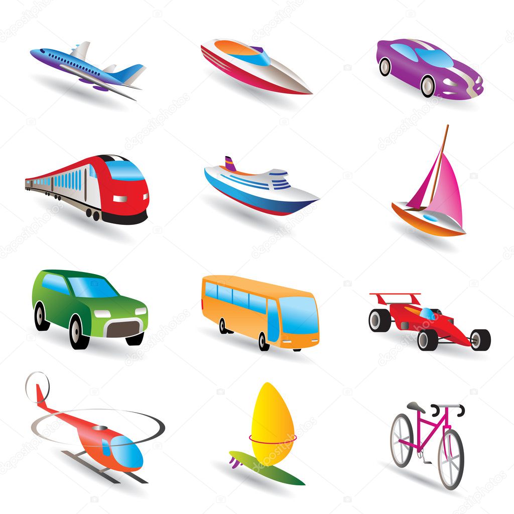 Different kind of transportation and travel icons