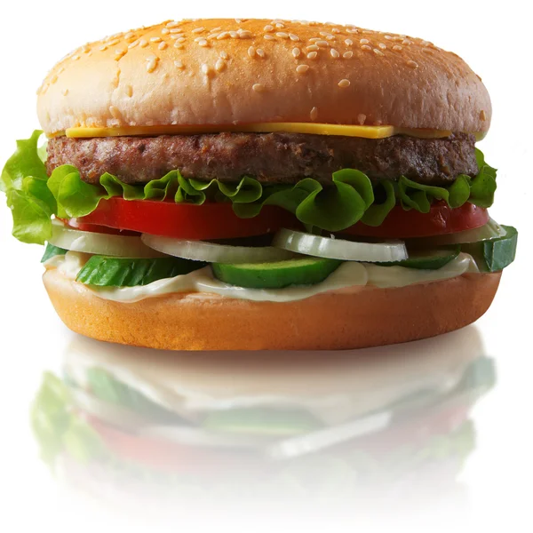 La gran hamburguesa con queso. Una comida rápida . Fotos de stock libres de derechos