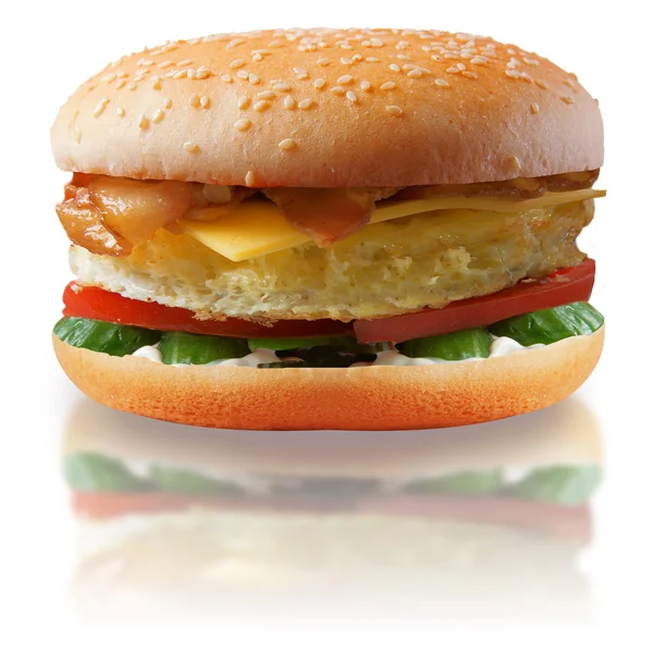 Burger con una frittata. Un fast food . Foto Stock Royalty Free