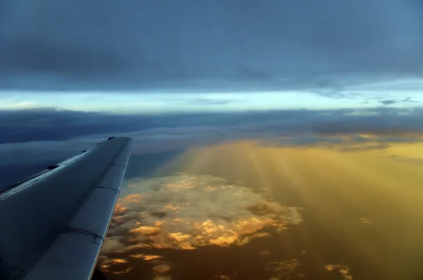 Golden Sunset Commercial Jet Plane Flying 000 Feet — Stock Photo, Image