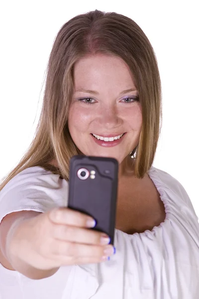 Femme prenant des photos de son téléphone portable — Photo