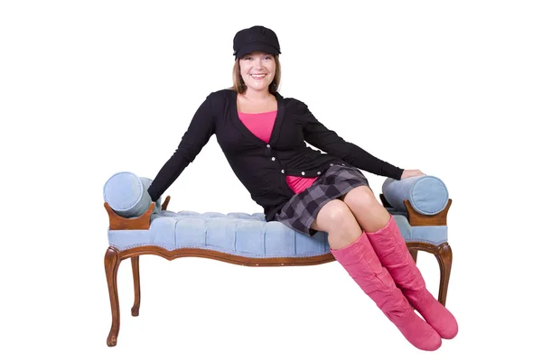 Sexy model wearing stylish outfit with hat and long boots — Stock Photo, Image