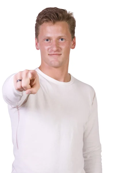 若い男がハンサムでスタイリッシュなポインティング指 — ストック写真