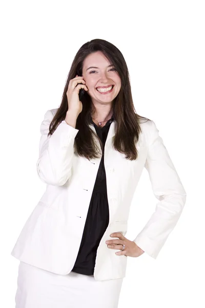 Piękna kobieta rozmawia przez telefon komórkowy — Zdjęcie stockowe