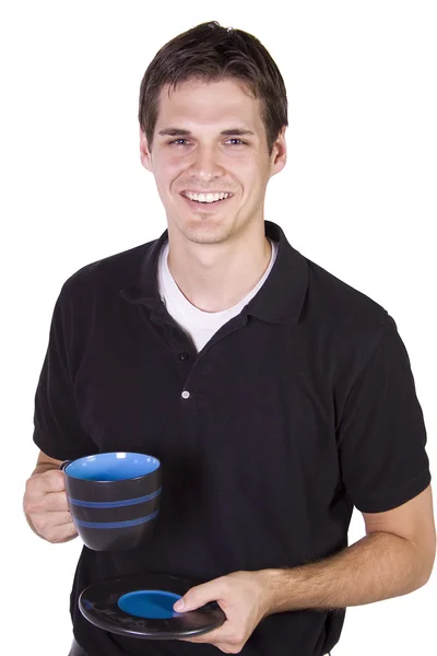 Νέος άνθρωπος που κρατά το φλιτζάνι του καφέ — Φωτογραφία Αρχείου