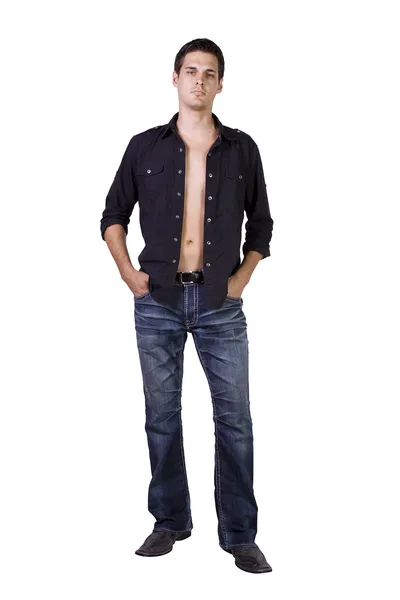Portret van knappe mannelijke model geïsoleerd op witte achtergrond — Stockfoto
