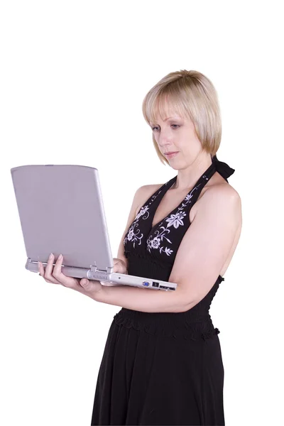 Beautiful Girl Holding a Laptop — Stock Photo, Image