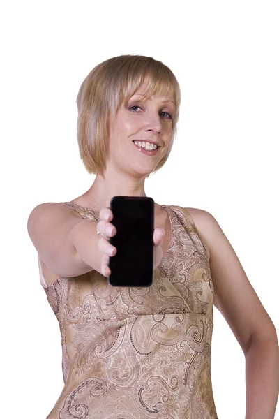 Beautiful Woman Holding a Cell Phone — Stock Photo, Image