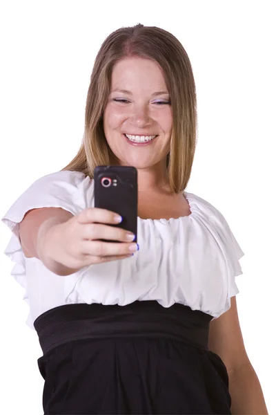 Mujer tomando fotos desde su teléfono celular — Foto de Stock