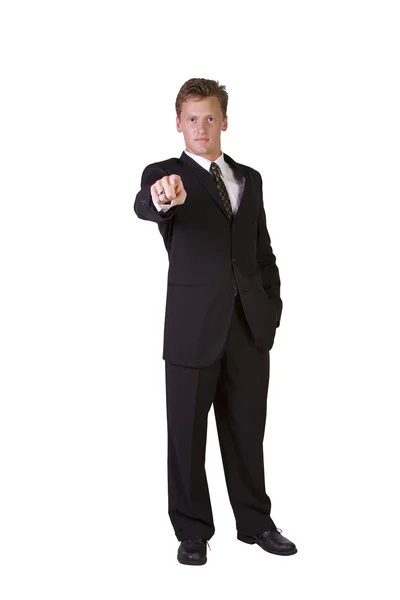 Handsome and stylish young man pointing finger — Stock Photo, Image