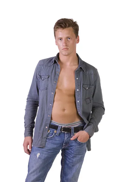 Porträt eines hübschen männlichen Modells isoliert auf weißem Hintergrund — Stockfoto