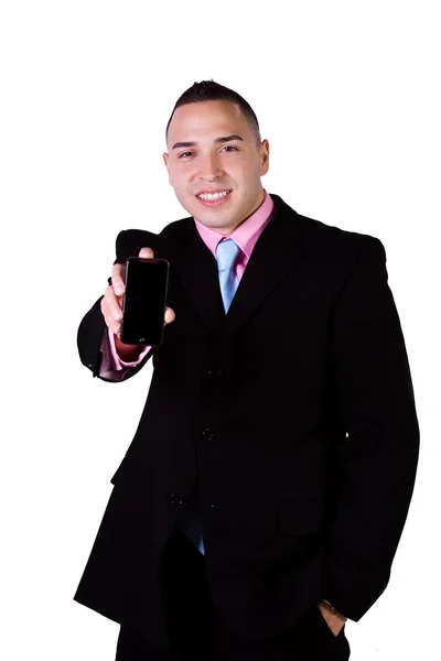 Empresario sosteniendo un teléfono celular — Foto de Stock