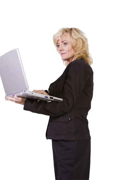 Beautiful Girl Holding a Laptop — Stock Photo, Image