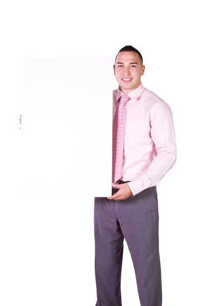Handsome Hispanic Businessman Holding a Blank Sign — Stock Photo, Image