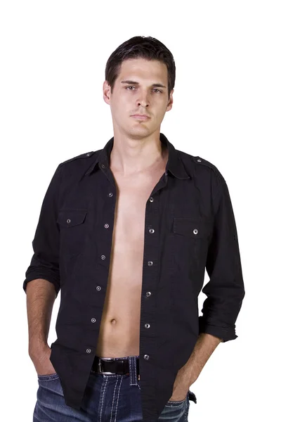 Portret van knappe mannelijke model geïsoleerd op witte achtergrond — Stockfoto