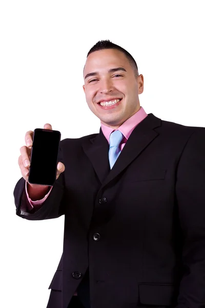 Empresario sosteniendo un teléfono celular — Foto de Stock