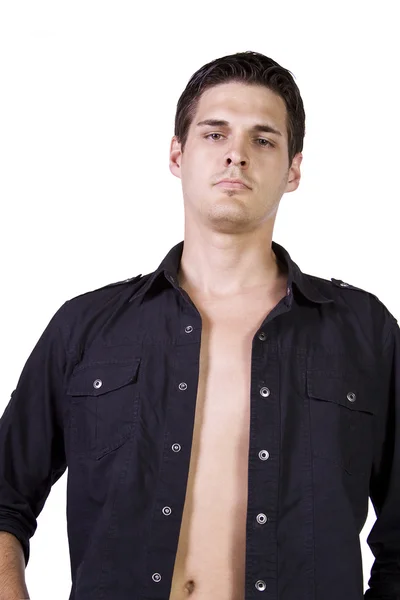 Retrato de belo modelo masculino isolado sobre fundo branco — Fotografia de Stock