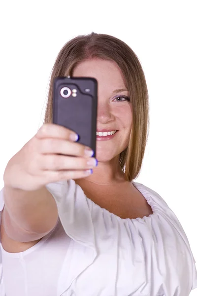 女性は彼女の携帯電話から写真を撮る — ストック写真