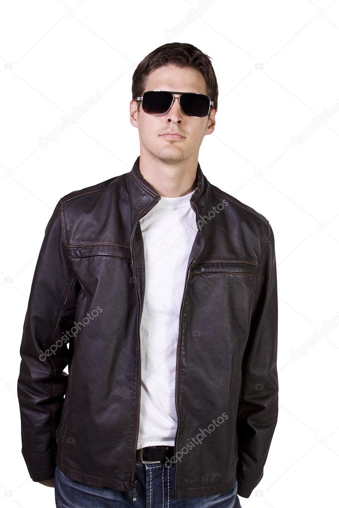 Male model with jacket and sunglasses