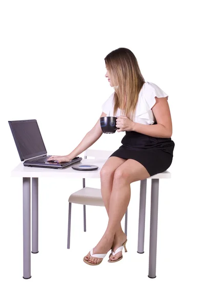 Beautiful Sexy Woman Sitting Desk Work — Stock Photo, Image