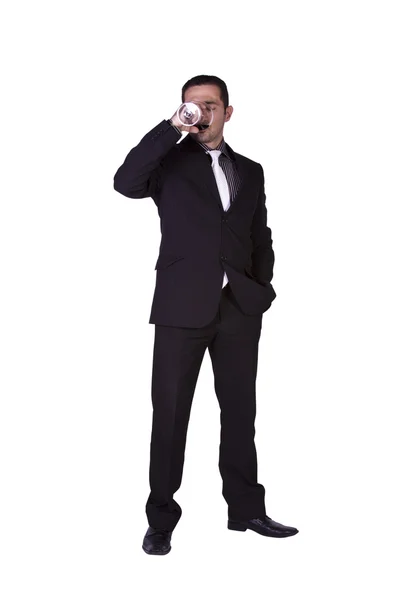 Empresário Isolado Comemorando Com Copo Bebida — Fotografia de Stock