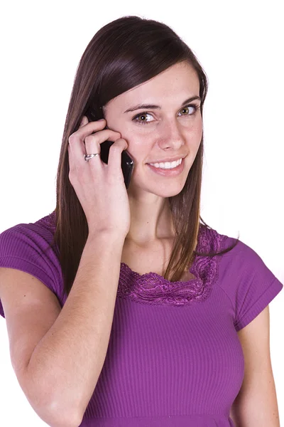 Close Tiro Uma Bela Garota Conversando Telefone Celular Isolado — Fotografia de Stock