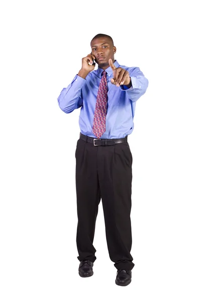 Svart affärsman talar i en mobiltelefon — ストック写真