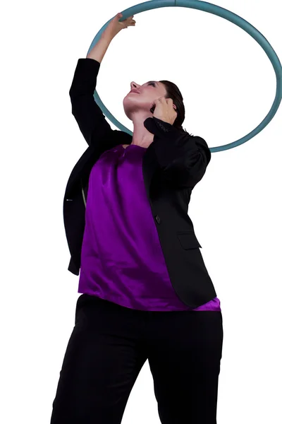 Businesswoman Relaxing Office Hula Hooping Stress Free Work Environment — Stock Photo, Image