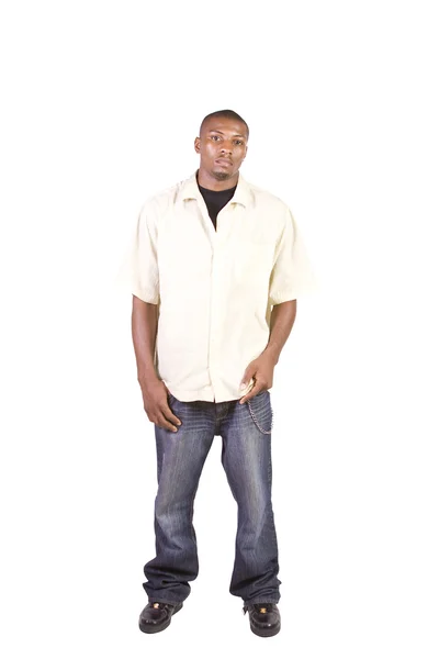 Lässiger Schwarzer Mann Posiert Isolierter Hintergrund — Stockfoto