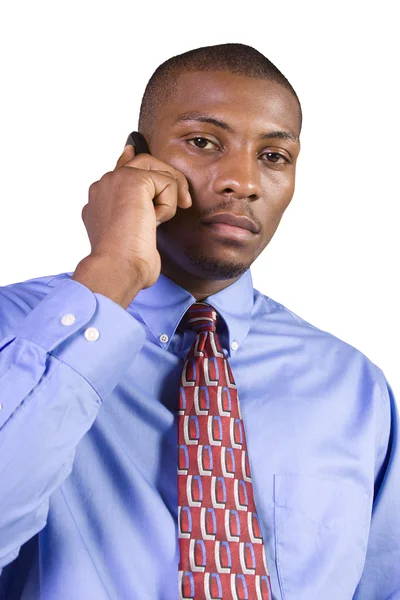 Izolované Černým Podnikatel Rukou Kapse Mluví Telefonu — Stock fotografie