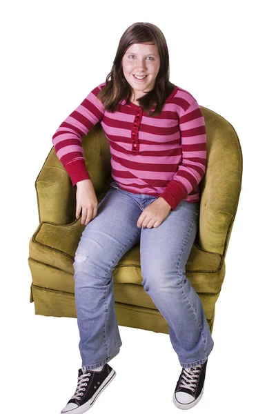 Cerca Lindo Adolescente Sentado Sofá Aislado —  Fotos de Stock