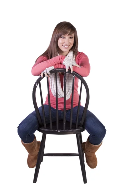 Artistic Image Woman Sitting Chair White Background — Stock Photo, Image