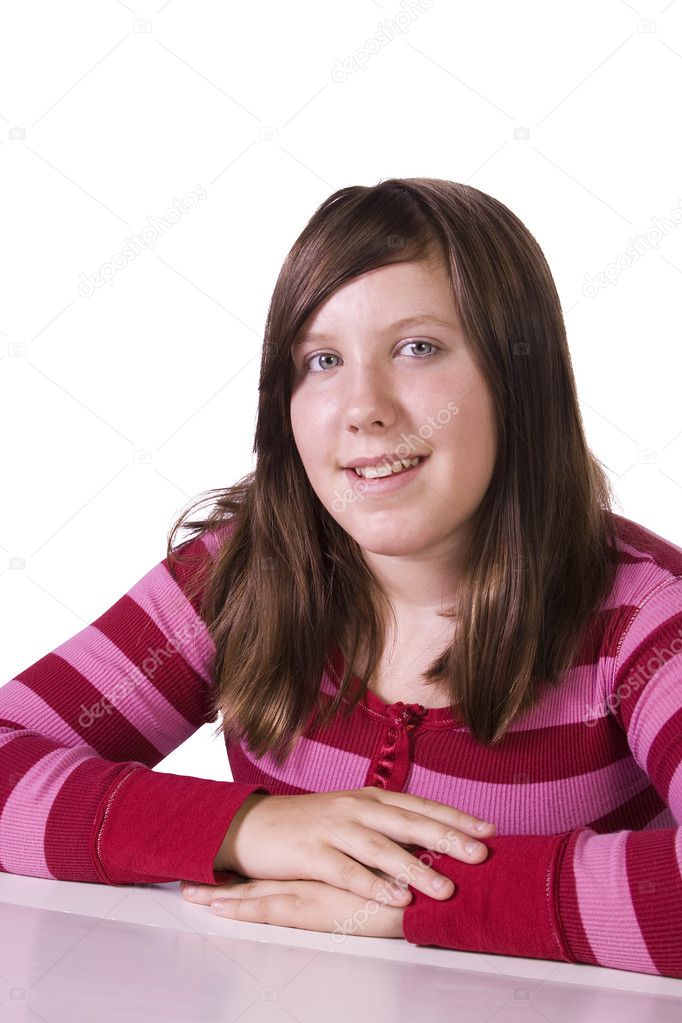 Isolated close up of a beautiful teenager posing