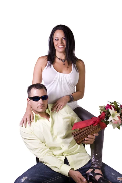 Happy couple standing up - white background — Stock Photo, Image