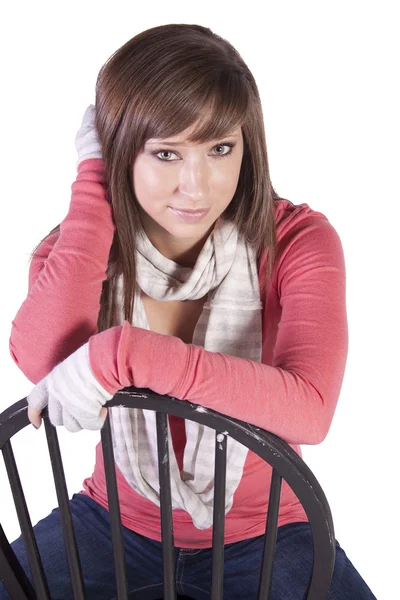 Imagen Artística Una Mujer Sentada Sobre Una Silla Con Fondo — Foto de Stock