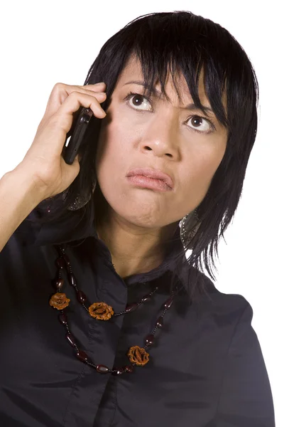Asian - hiszpanin kobieta rozmawia przez telefon komórkowy — Zdjęcie stockowe