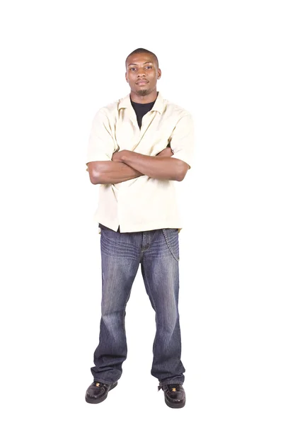 Casual Black Man with a Jacket Posing — Stock Photo, Image