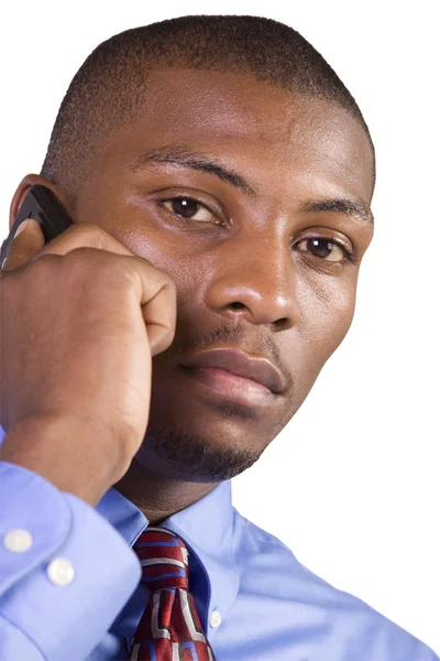 Isolated Black Businessman His Hand Pocket Talking Phone — Stock Photo, Image