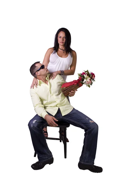 Lyckliga Par Stående Upp Isolerade Bakgrund — Stockfoto