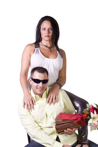 Happy couple standing up - white background — Stock Photo, Image