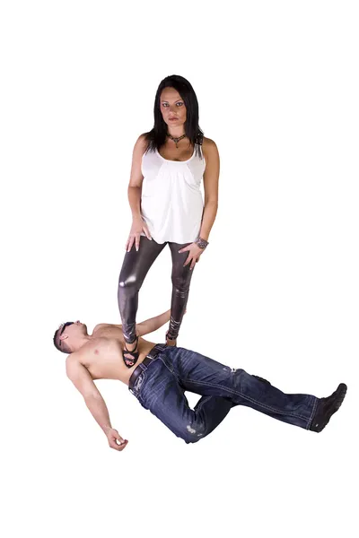 Sexy image of a woman dominating over man — Stock Photo, Image