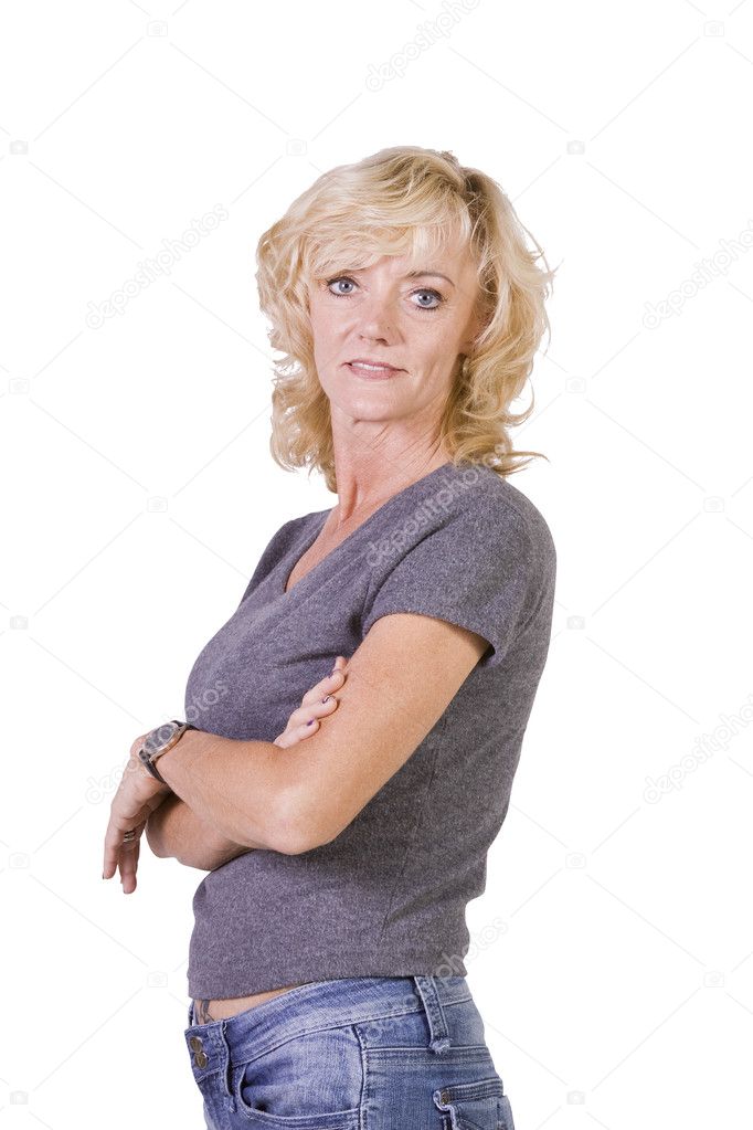 Isolated Woman with crossed arms posing at camera