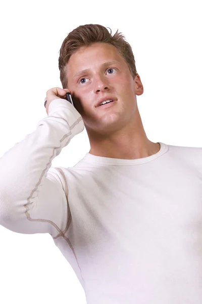 Изолированный Случайный Человек Рукой Кармане Разговаривая Телефону — стоковое фото