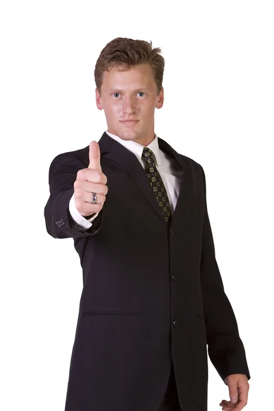Knappe zakenman geven de duimen omhoog — Stockfoto